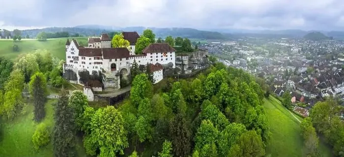 Framed Print : Great medieval historic castles of Switzerland - Lenzburg in the Canton of Aargau, aerial panoramic view Framed Print : Great medieval historic castles of Switzerland - Lenzburg in the Canton of Aargau, aerial panoramic view