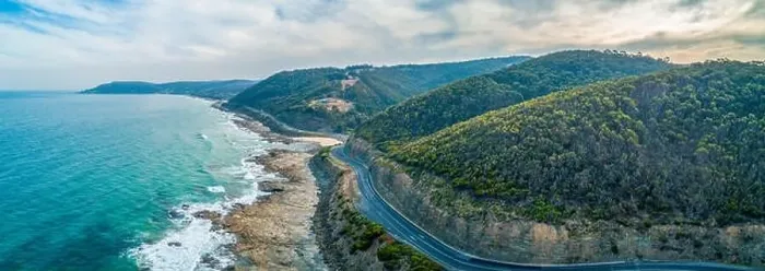 Framed Print : Great Ocean Road passing through scenic landscape in Victoria, Australia - aerial panoramic landscape Framed Print : Great Ocean Road passing through scenic landscape in Victoria, Australia - aerial panoramic landscape