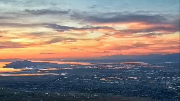 Framed Print : Great Salt Lake Sunset Aerial view from airplane in Wasatch Rocky Mountain Range Framed Print : Great Salt Lake Sunset Aerial view from airplane in Wasatch Rocky Mountain Range
