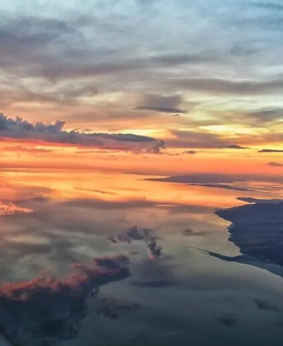 Framed Print : Great Salt Lake Sunset Aerial view from airplane in Wasatch Rocky Mountain Range