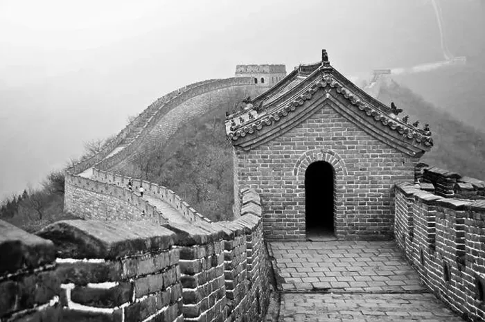 Framed Print : Great wall of China in Mutianyu near Beijing, black and white