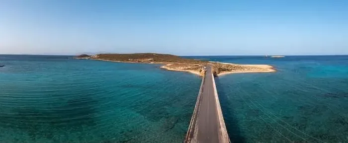 Framed Print : Greece. Aerial panoramic view over Kythira Diakofti bridge going to island harbor, blue sky and sea, sunny summer day Framed Print : Greece. Aerial panoramic view over Kythira Diakofti bridge going to island harbor, blue sky and sea, sunny summer day