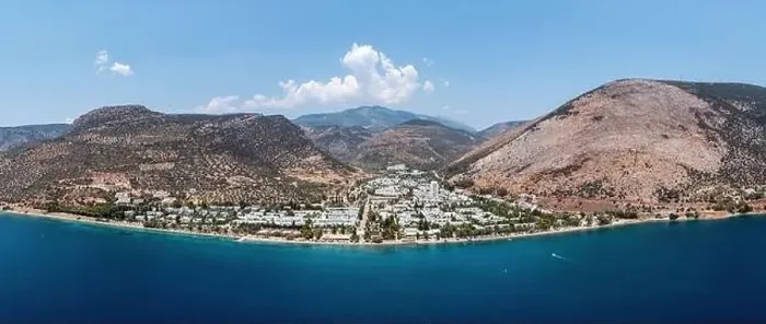 Framed Print : Greece, Aspra Spitia Village in Boeotia aerial panoramic drone view Framed Print : Greece, Aspra Spitia Village in Boeotia aerial panoramic drone view