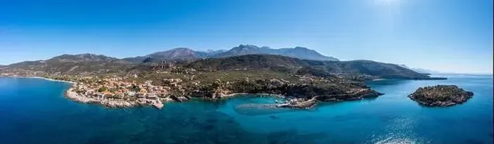 Framed Print : Greece, Kardamili town, Mani aerial panoramic view Framed Print : Greece, Kardamili town, Mani aerial panoramic view