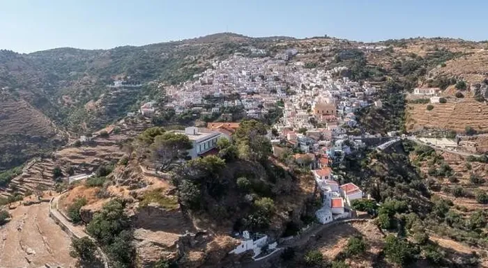 Framed Print : Greece, Kea Tzia island. Ioulida town aerial drone panorama view Framed Print : Greece, Kea Tzia island. Ioulida town aerial drone panorama view