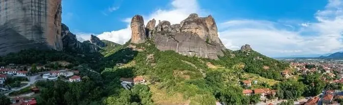 Framed Print : Greece Meteora landscape panoramic aerial view. Kalambaka village and famous rock formations. Europe travel destination Framed Print : Greece Meteora landscape panoramic aerial view. Kalambaka village and famous rock formations. Europe travel destination