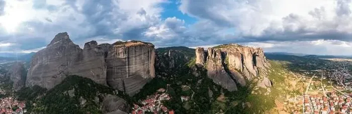 Framed Print : Greece Meteora landscape panoramic aerial view. Kalabaka village and famous rock formations. Europe travel destination Framed Print : Greece Meteora landscape panoramic aerial view. Kalabaka village and famous rock formations. Europe travel destination