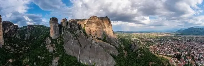 Framed Print : Greece Meteora landscape panoramic aerial view. Kalabaka village and famous rock formations. Europe travel destination Framed Print : Greece Meteora landscape panoramic aerial view. Kalabaka village and famous rock formations. Europe travel destination
