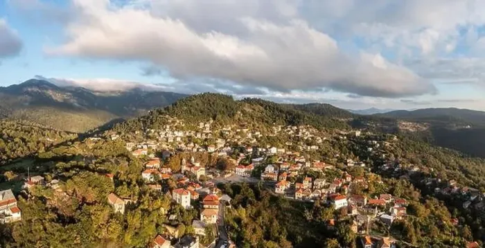 Framed Print : Greece, mountain village Kosmas aerial drone view Framed Print : Greece, mountain village Kosmas aerial drone view