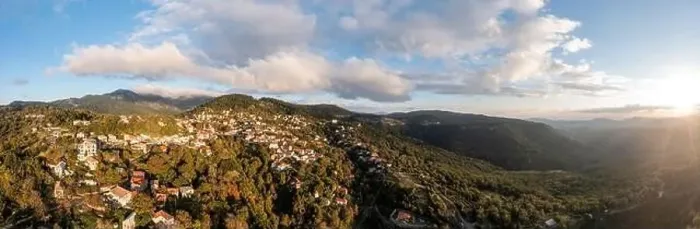 Framed Print : Greece, mountain village Kosmas aerial panoramic view Framed Print : Greece, mountain village Kosmas aerial panoramic view