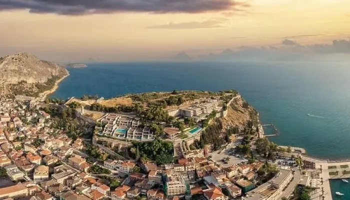 Framed Print : Greece, Nafplio city aerial drone view Framed Print : Greece, Nafplio city aerial drone view