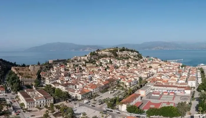 Framed Print : Greece, Nafplio city aerial drone view Framed Print : Greece, Nafplio city aerial drone view