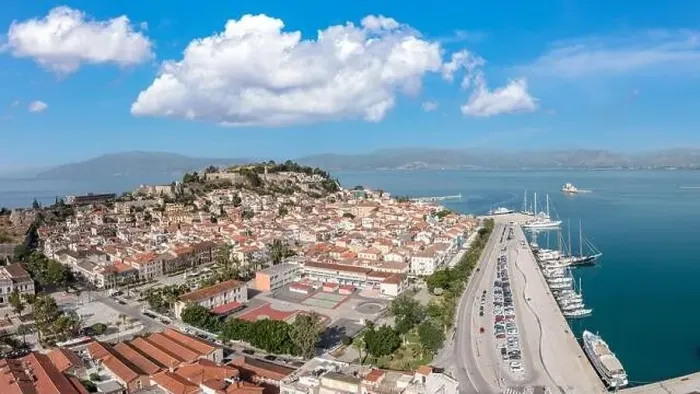 Framed Print : Greece, Nafplio city and port, Aerial drone view Framed Print : Greece, Nafplio city and port, Aerial drone view