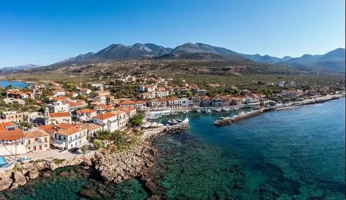 Framed Print : Greece Peloponnese. Mani, Agios Nikolaos traditional fishing village and port Framed Print : Greece Peloponnese. Mani, Agios Nikolaos traditional fishing village and port