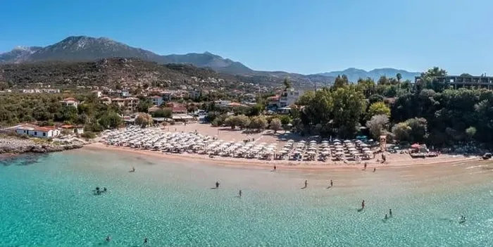 Framed Print : Greece, sandy beach, aerial drone view Framed Print : Greece, sandy beach, aerial drone view