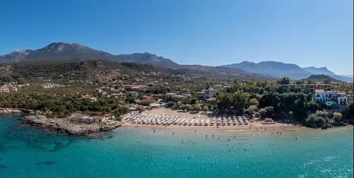 Framed Print : Greece, sandy beach, aerial drone view Framed Print : Greece, sandy beach, aerial drone view