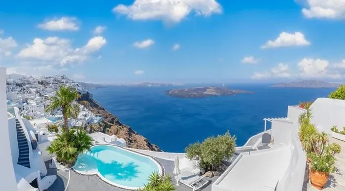 Framed Print : Greek island of Santorini. Amazing travel panorama, white houses, stairs and flowers on the streets. Idyllic summer vacation, urban landscape, tourism Framed Print : Greek island of Santorini. Amazing travel panorama, white houses, stairs and flowers on the streets. Idyllic summer vacation, urban landscape, tourism