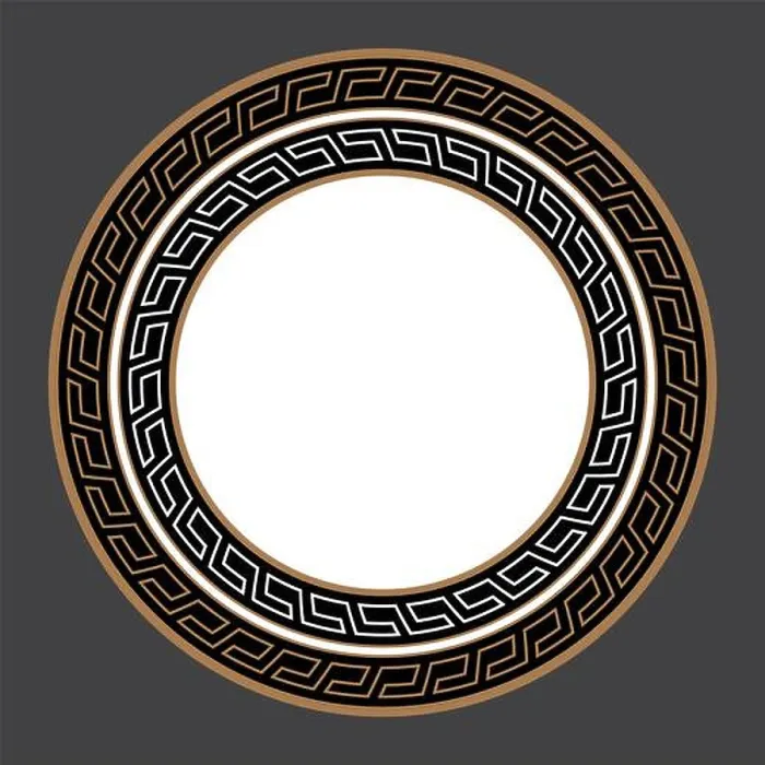 Framed Print : Greek key round frame. Typical egyptian, assyrian and greek motives circle border