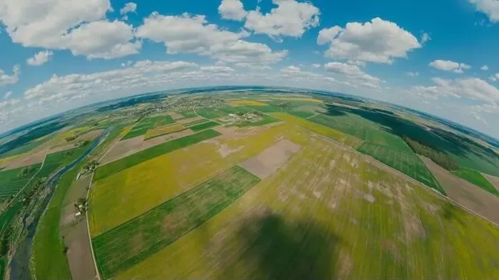 Framed Print : Green Fields, river and blue sky in Europe, 360 VR Sphere Framed Print : Green Fields, river and blue sky in Europe, 360 VR Sphere