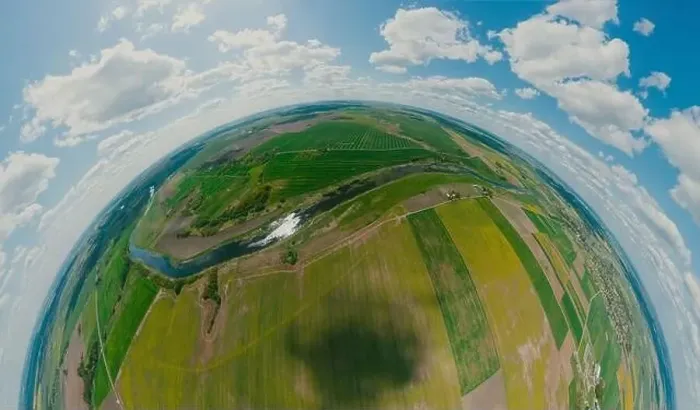 Framed Print : Green forest and green field in Lithuania, 360 VR Sphere