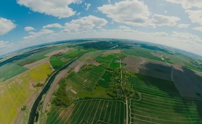 Framed Print : Green forest and green field in Lithuania, 360 VR Sphere