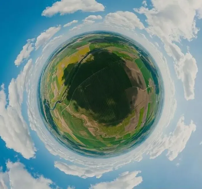 Framed Print : Green forest and green field in Lithuania, 360 VR Sphere