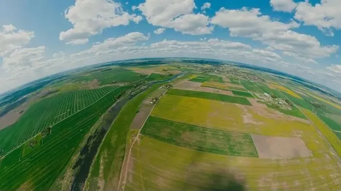 Framed Print : Green forest and green field in Lithuania, 360 VR Sphere
