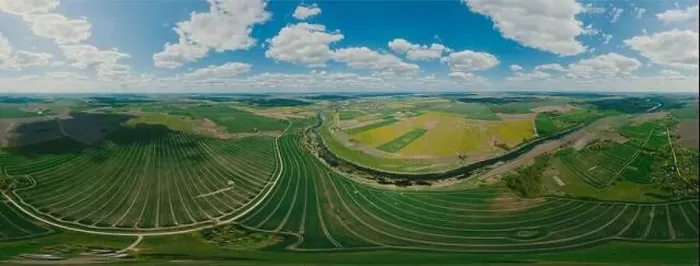 Framed Print : Green forest and green field in Lithuania, 360 VR Sphere
