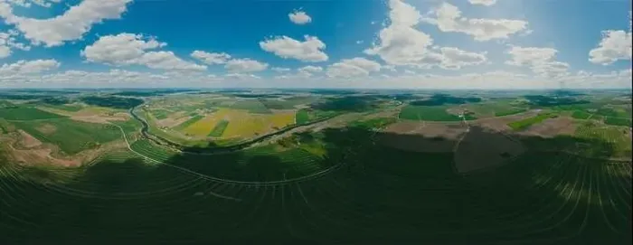 Framed Print : Green forest and green field in Lithuania, 360 VR Sphere