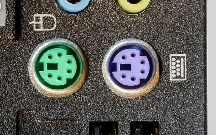 Framed Print : Green PS 2 port for a keyboard and a purple port for a mouse Framed Print : Green PS 2 port for a keyboard and a purple port for a mouse