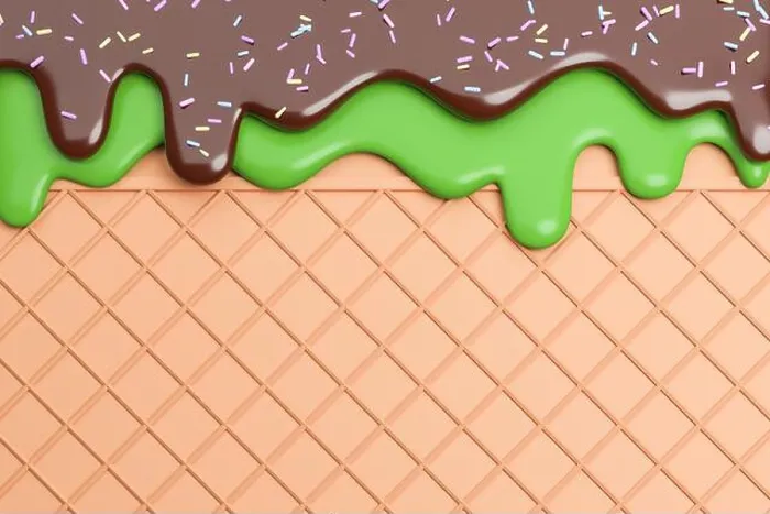 Framed Print : Green tea and Chocolate Ice Cream Melted on Wafer Background.3d model and illustration Framed Print : Green tea and Chocolate Ice Cream Melted on Wafer Background.3d model and illustration