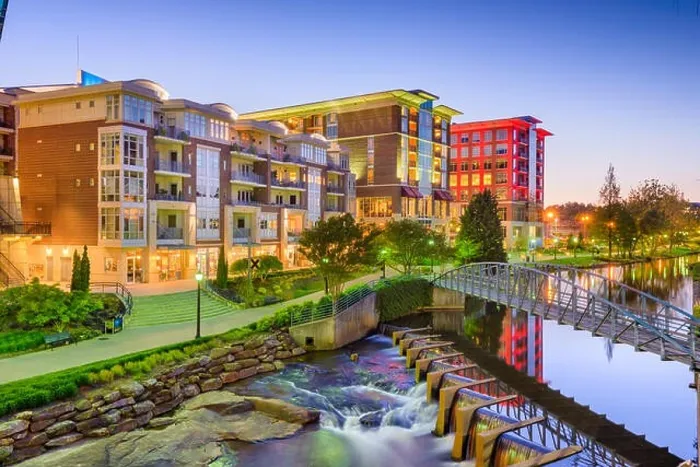 Framed Print : Greenville, South Carolina, USA downtown cityscape at dusk Framed Print : Greenville, South Carolina, USA downtown cityscape at dusk