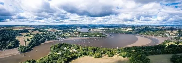 Framed Print : Top Down over Greenway, Dittisham and River Dart from a drone, Devon, England, Europe Framed Print : Top Down over Greenway, Dittisham and River Dart from a drone, Devon, England, Europe
