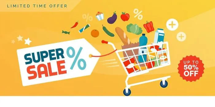 Framed Print : Grocery shopping promotional sale advertisement: fast shopping cart full of fresh colorful food Framed Print : Grocery shopping promotional sale advertisement: fast shopping cart full of fresh colorful food