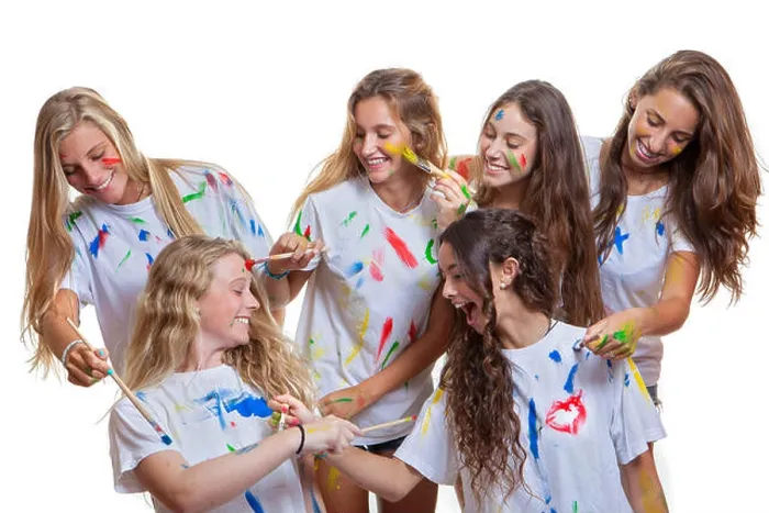 Framed Print : group of kids or teens girls having fun with messy paint Framed Print : group of kids or teens girls having fun with messy paint