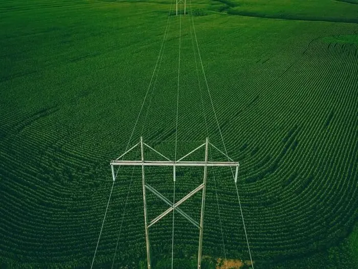 Framed Print : A grouping of powerlines over farm land in rural wisconsin