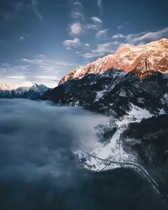 Framed Print : Grundlsee Lake in Austria during Winter Aerial view Framed Print : Grundlsee Lake in Austria during Winter Aerial view