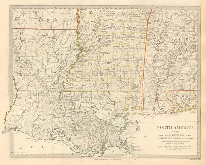 Framed Print : US GULF COAST. Louisiana Mississippi Alabama Florida panhandle. SDUK 1846 map Framed Print : US GULF COAST. Louisiana Mississippi Alabama Florida panhandle. SDUK 1846 map