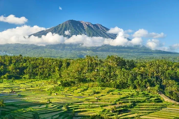Framed Print : Gunung Agung Volcano and rice terraces field, Bali, Indonesia Framed Print : Gunung Agung Volcano and rice terraces field, Bali, Indonesia