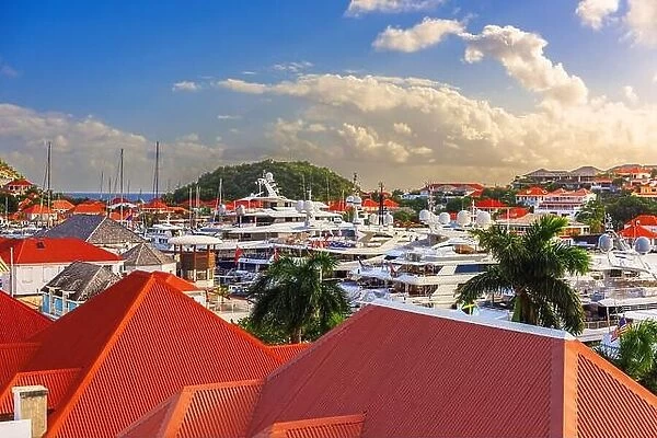 Gustavia, St. Bart's town skyline at the harbor