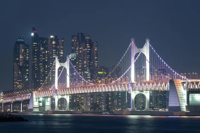 Framed Print : Gwangan Bridge with Busan city in background at Busan, South Korea