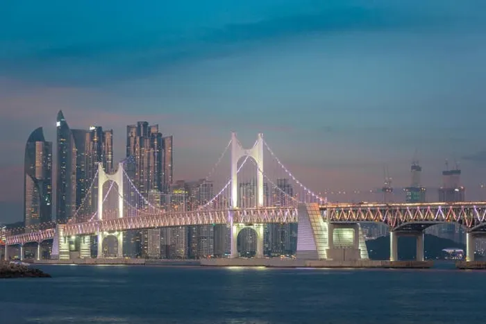Framed Print : Gwangan Bridge with Busan city in background at Busan, South Korea Framed Print : Gwangan Bridge with Busan city in background at Busan, South Korea