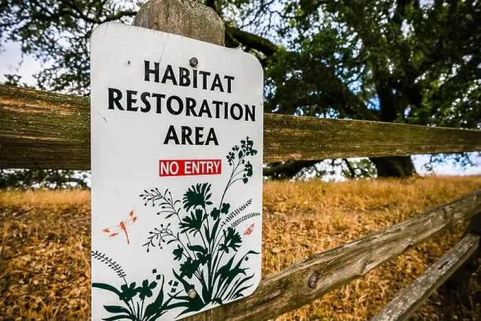 Framed Print : Habitat restoration area sign in Shiloh Ranch Regional Park Framed Print : Habitat restoration area sign in Shiloh Ranch Regional Park