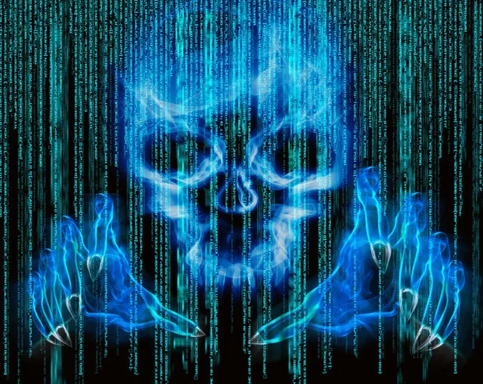 Framed Print : hacker attack concept blue illustration Framed Print : hacker attack concept blue illustration
