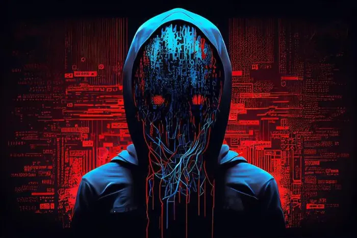 Framed Print : Hacker man in a dark hood Framed Print : Hacker man in a dark hood