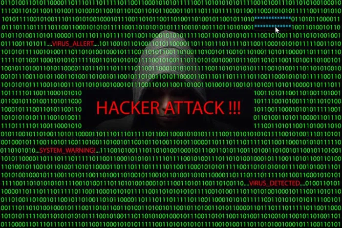 Framed Print : Hacker over a screen with binary code and warning messages Framed Print : Hacker over a screen with binary code and warning messages