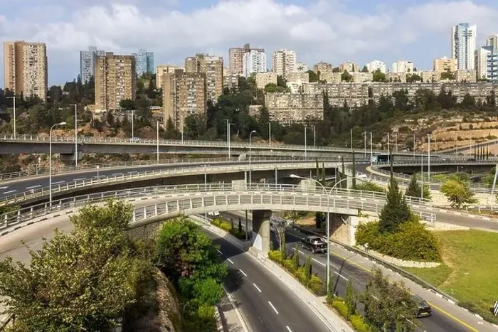 Framed Print : HAIFA, ISRAEL - September 29, 2022: Highway interchange with traffic on multiple levels, Aerial image Framed Print : HAIFA, ISRAEL - September 29, 2022: Highway interchange with traffic on multiple levels, Aerial image