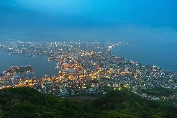 Hakodate City view from Mountain Hakodate in night Hokkaido, Japan