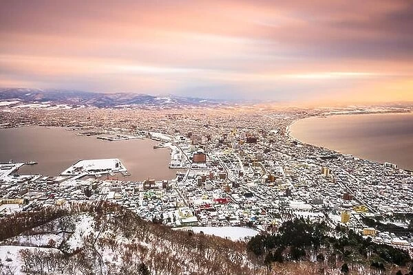 Hakodate, Hokkaido, Japan dawn skyline in winter