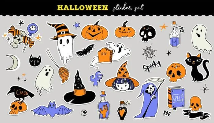 Framed Print : Halloween cute stickers collection. Hand drawn vector illustration Framed Print : Halloween cute stickers collection. Hand drawn vector illustration